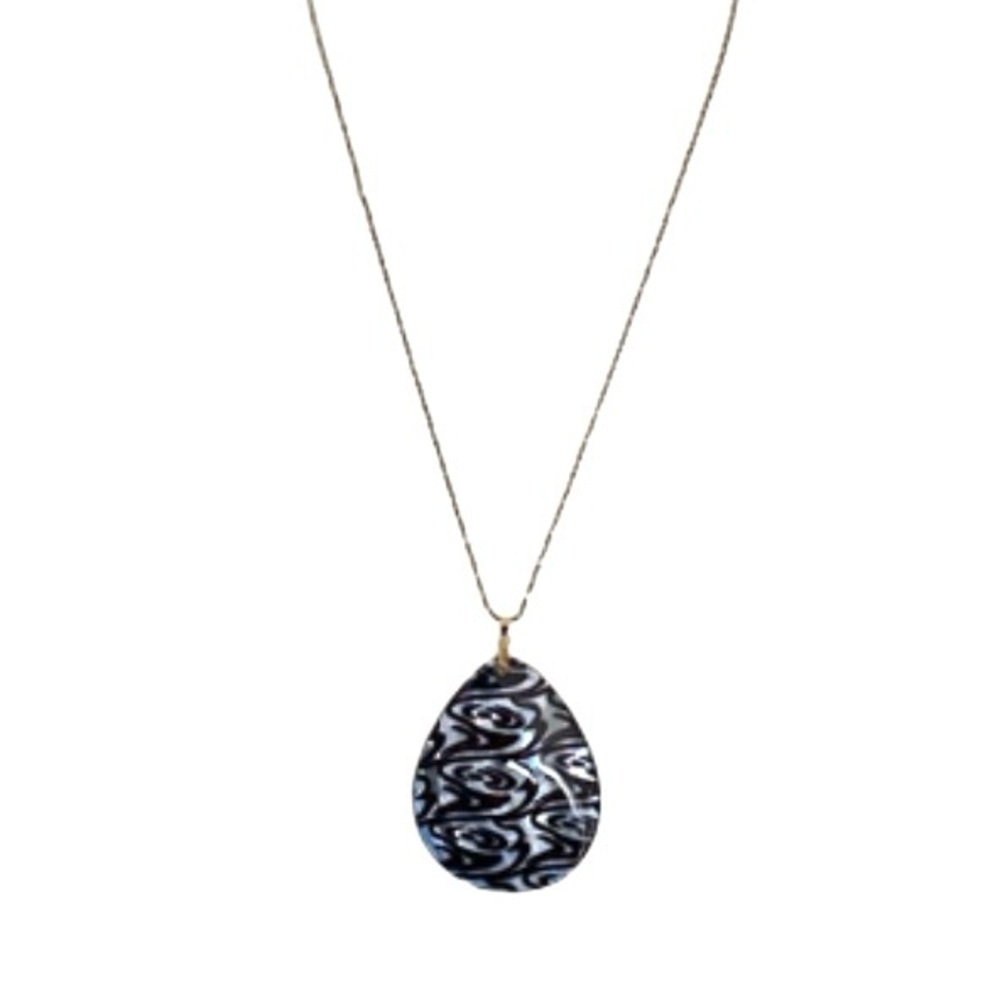 Blue Black Designer Shell Statement Necklace Gold Tone Chain